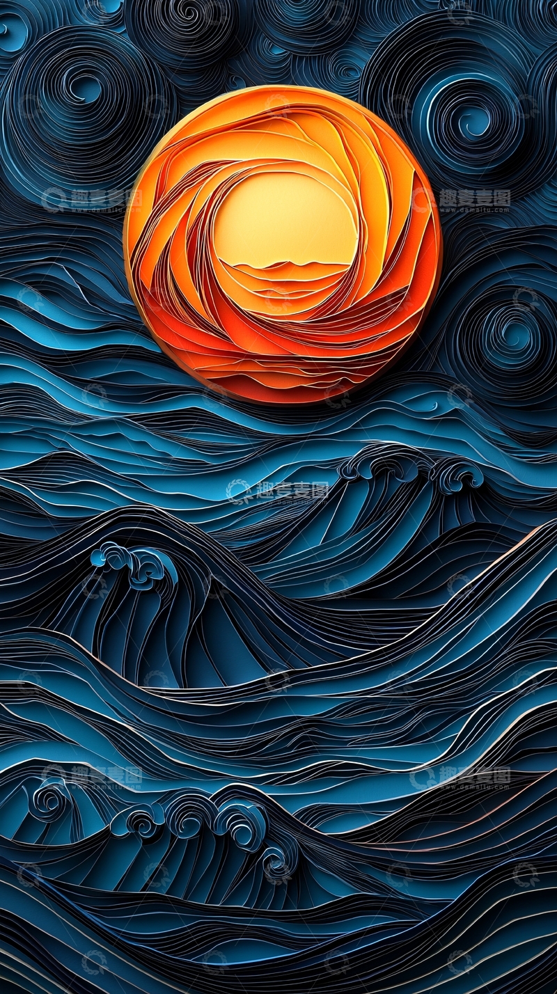 高清大图下载【趣麦麦图】涡流海洋日落