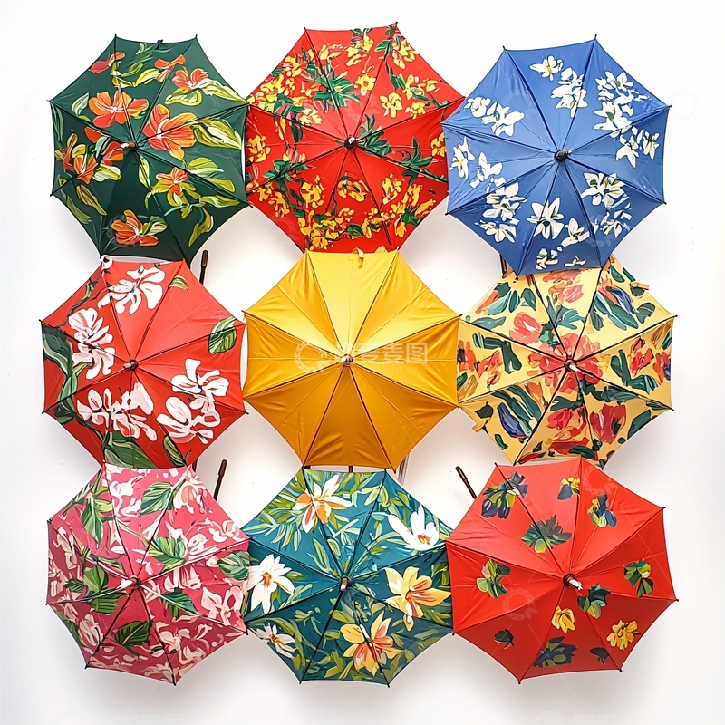 高清大图下载【趣麦麦图】彩色花卉图案雨伞