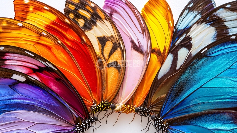 高清大图下载【趣麦麦图】彩色蝴蝶翅膀扇形排列