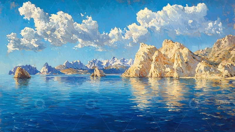 高清大图下载【趣麦麦图】水天一色山景如画