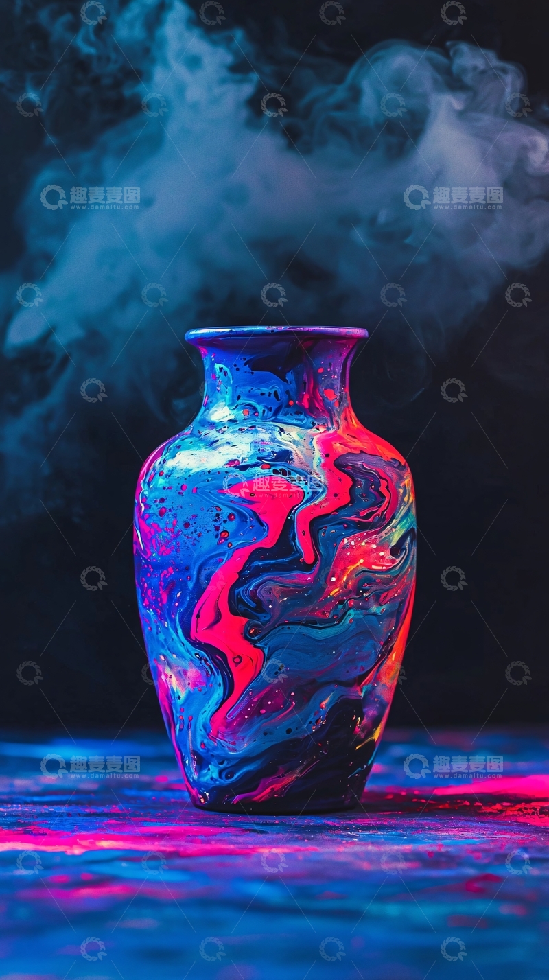 高清大图下载【趣麦麦图】烟雾缭绕的彩绘花瓶