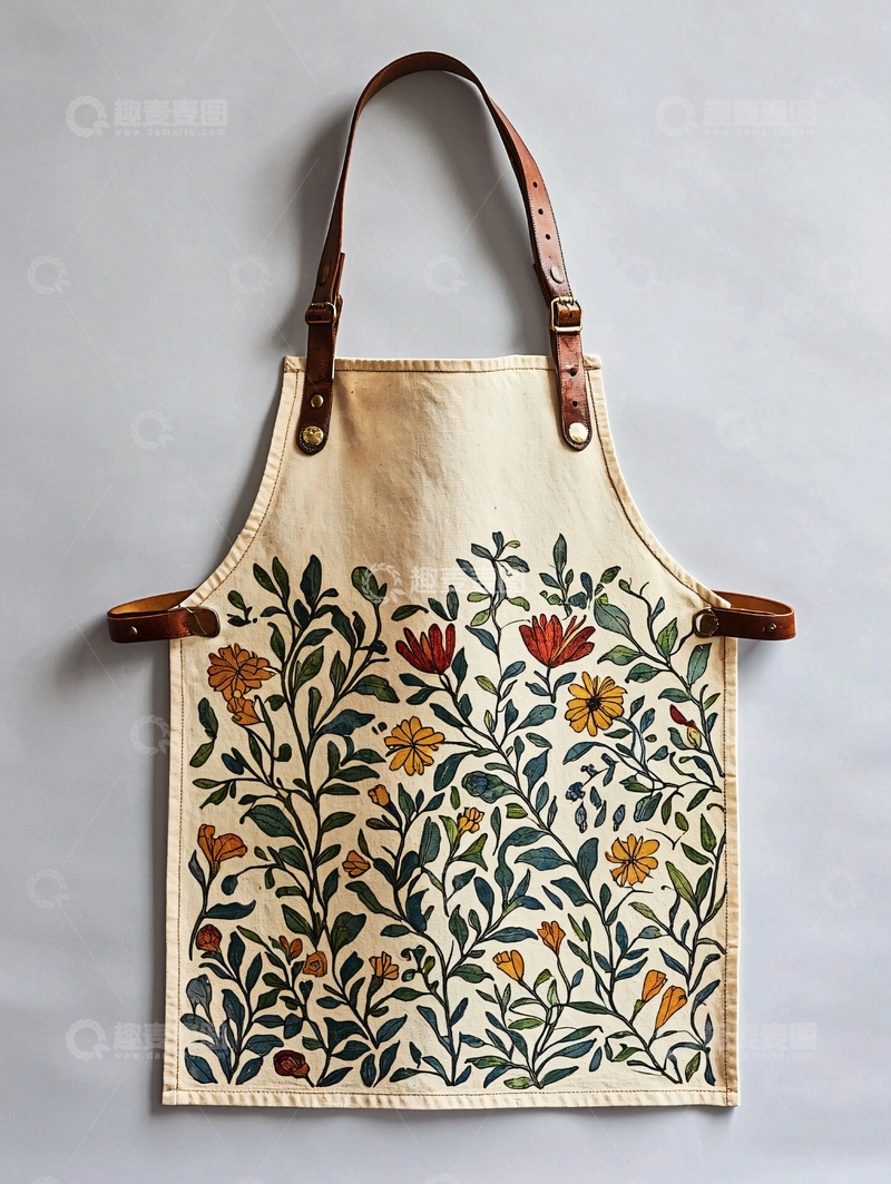 高清大图下载【趣麦麦图】米色花卉图案围裙