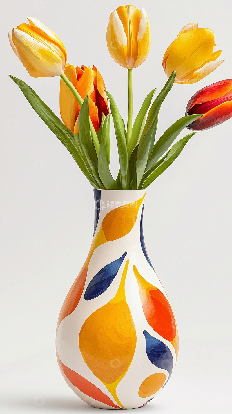 高清大图下载【趣麦麦图】多彩郁金香花瓶静物