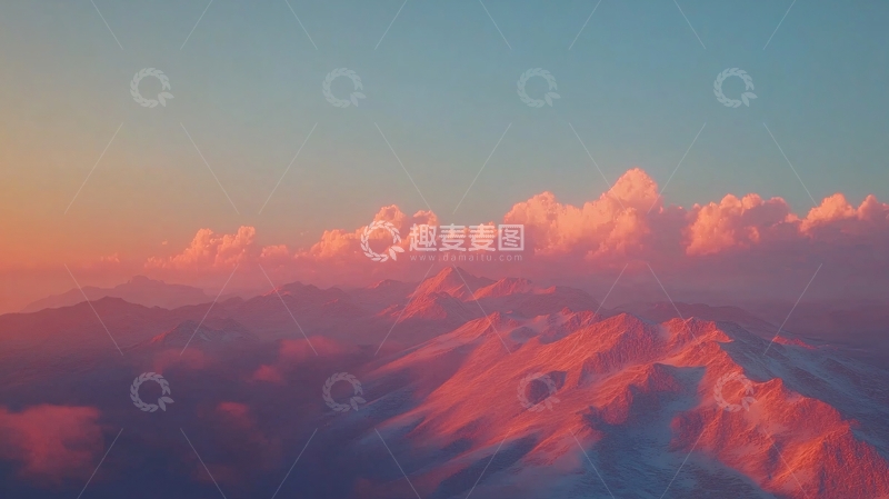 高清大图下载【趣麦麦图】粉红色云彩下的雪山