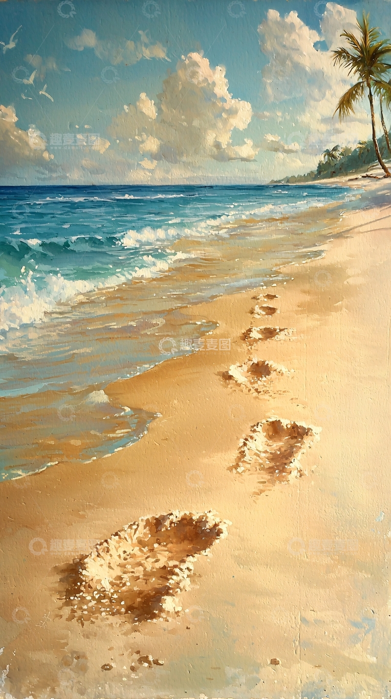 高清大图下载【趣麦麦图】海滩足迹