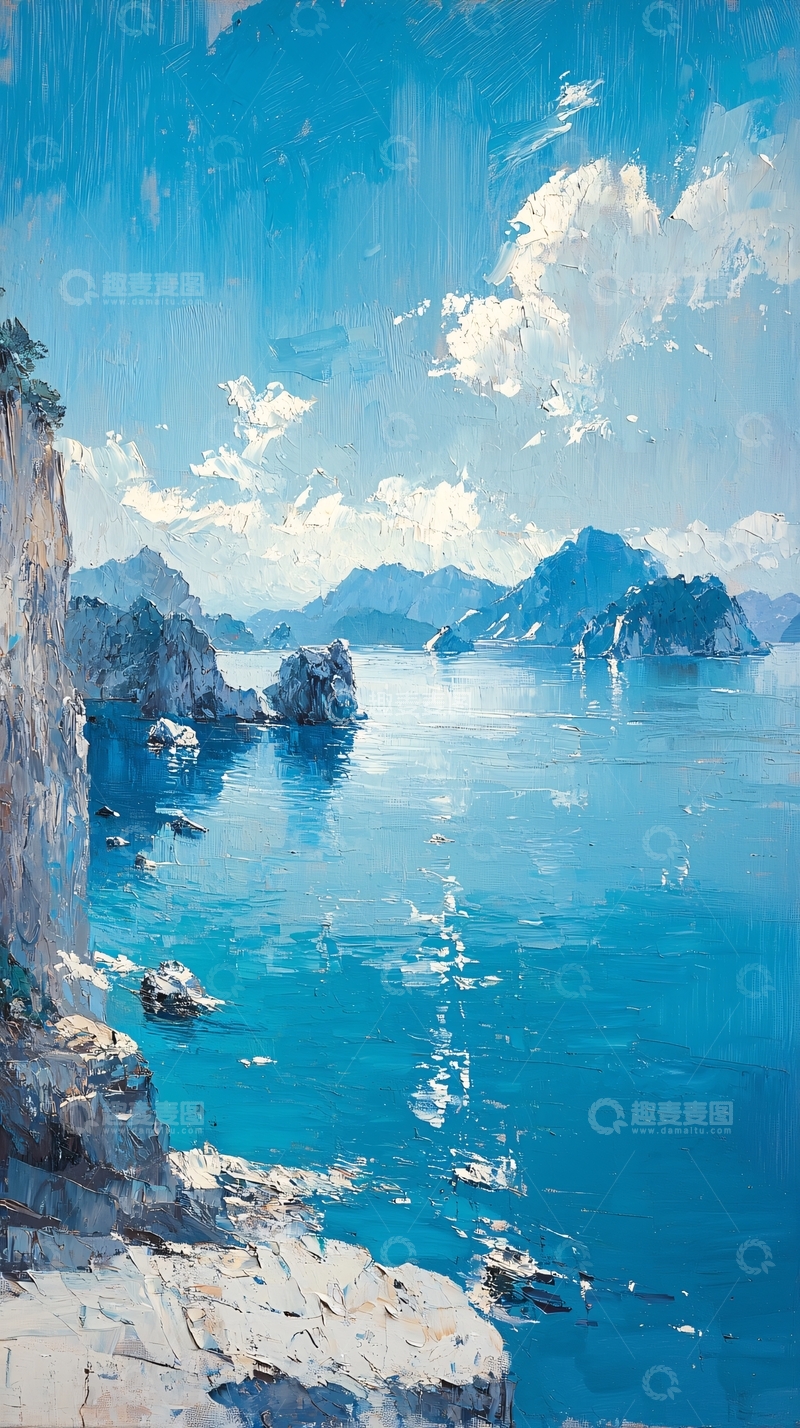 高清大图下载【趣麦麦图】蓝色平静海面上的岛屿