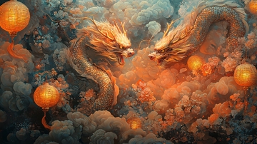 云雾中金龙对视