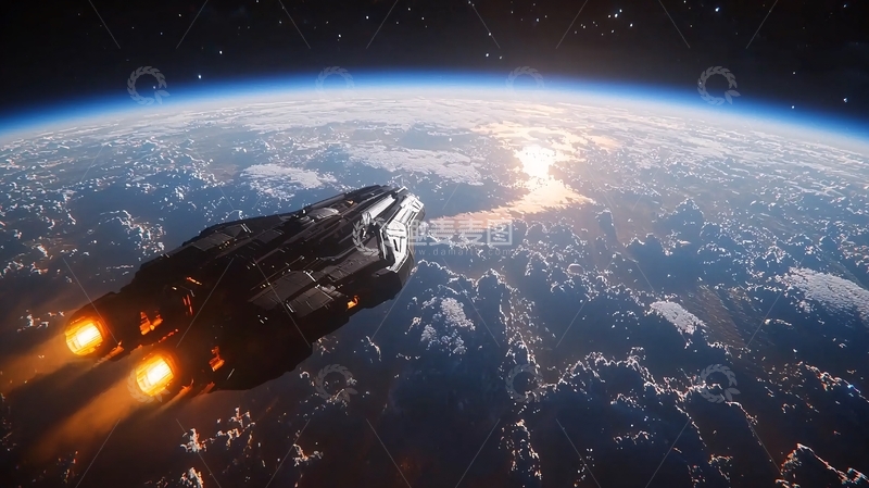 高清大图下载【趣麦麦图】宇宙飞船飞越地球