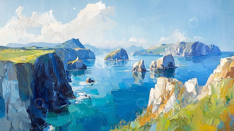 高清大图下载【趣麦麦图】水天一色海岛风景油画