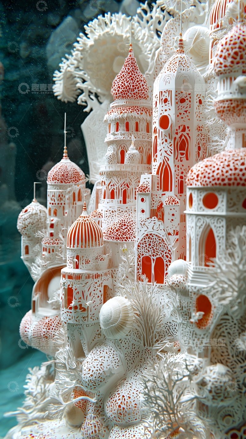 高清大图下载【趣麦麦图】白色珊瑚礁上的梦幻城堡