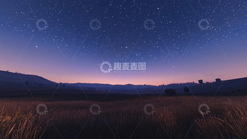 高清大图下载【趣麦麦图】星空下的田野