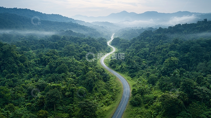 高清大图下载【趣麦麦图】蜿蜒公路穿梭于绿色丛林中