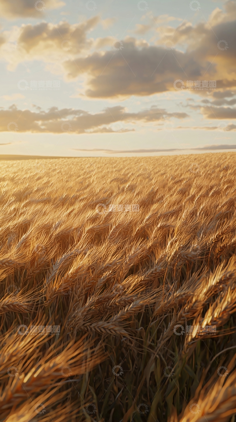 高清大图下载【趣麦麦图】金黄麦田夕阳景色