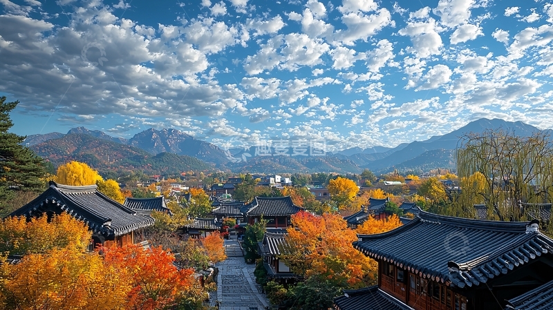 高清大图下载【趣麦麦图】秋日古镇山水风光