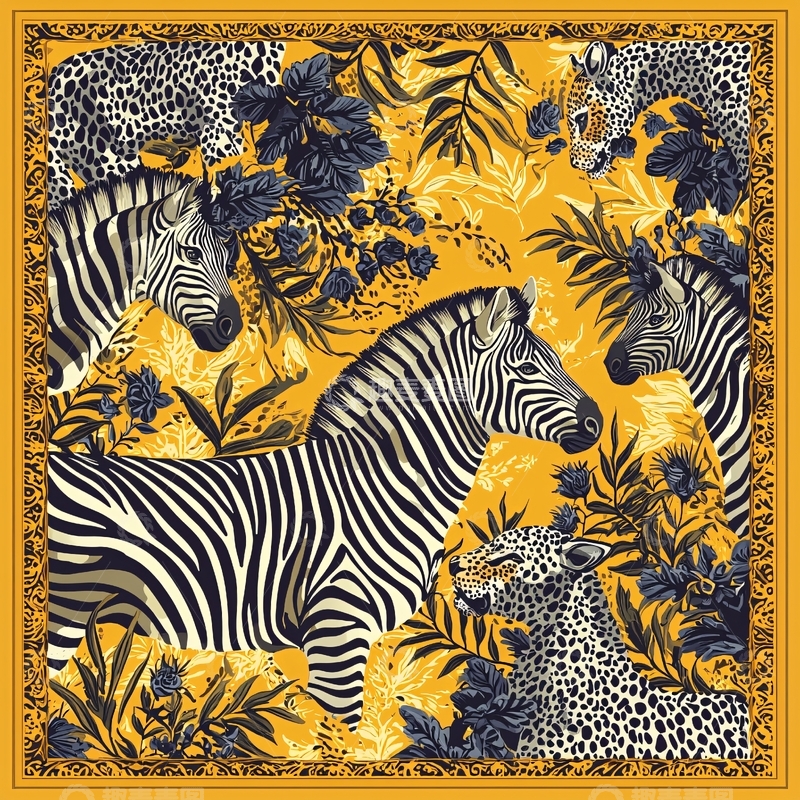 高清大图下载【趣麦麦图】非洲草原动物花卉图案