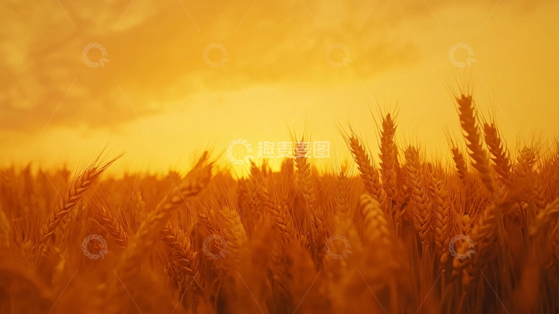 高清大图下载【趣麦麦图】金黄麦田夕阳景色