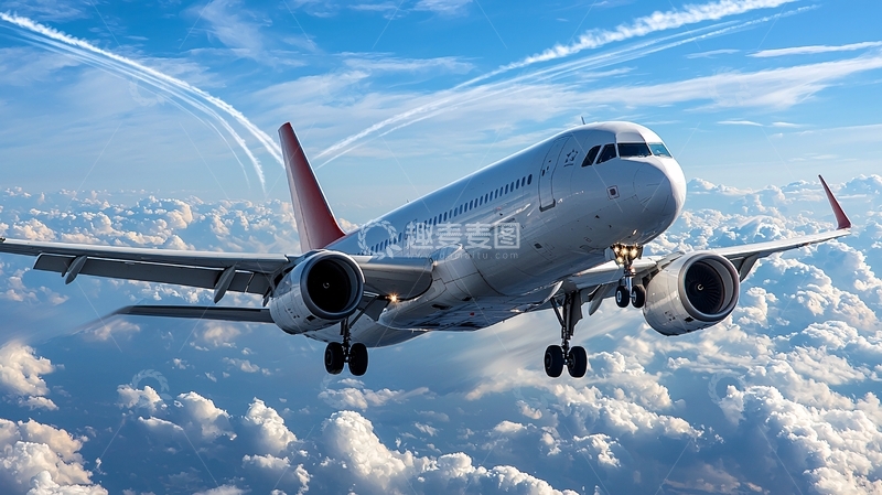 高清大图下载【趣麦麦图】蓝天白云下的飞机