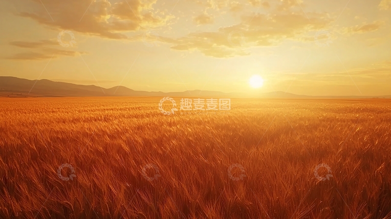高清大图下载【趣麦麦图】金色麦田日落