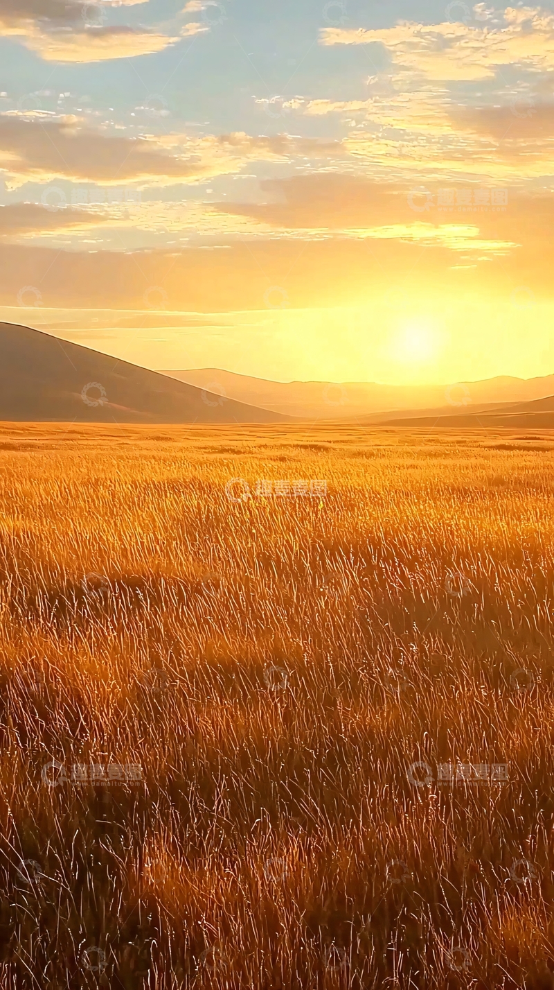 高清大图下载【趣麦麦图】金色草原日落