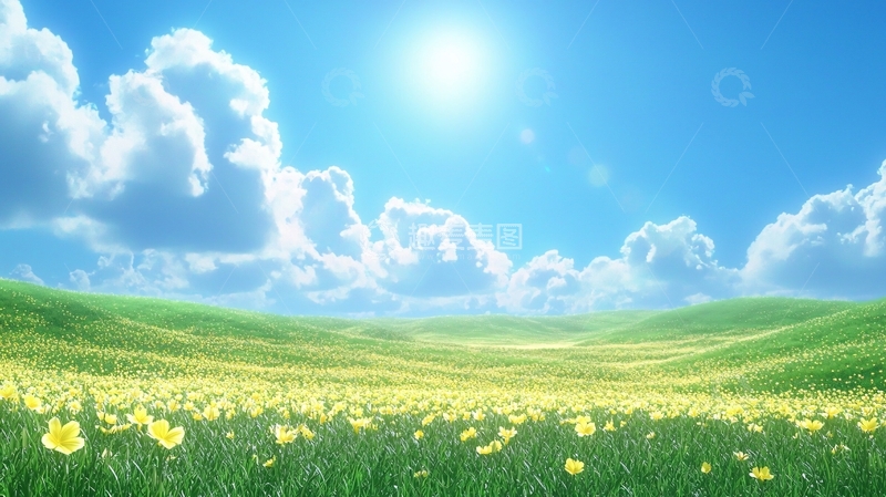 高清大图下载【趣麦麦图】阳光明媚的绿色田野