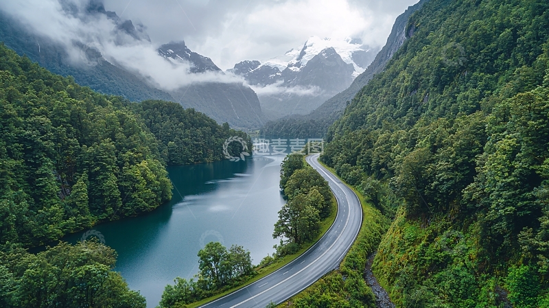 高清大图下载【趣麦麦图】山间公路河流风景如画
