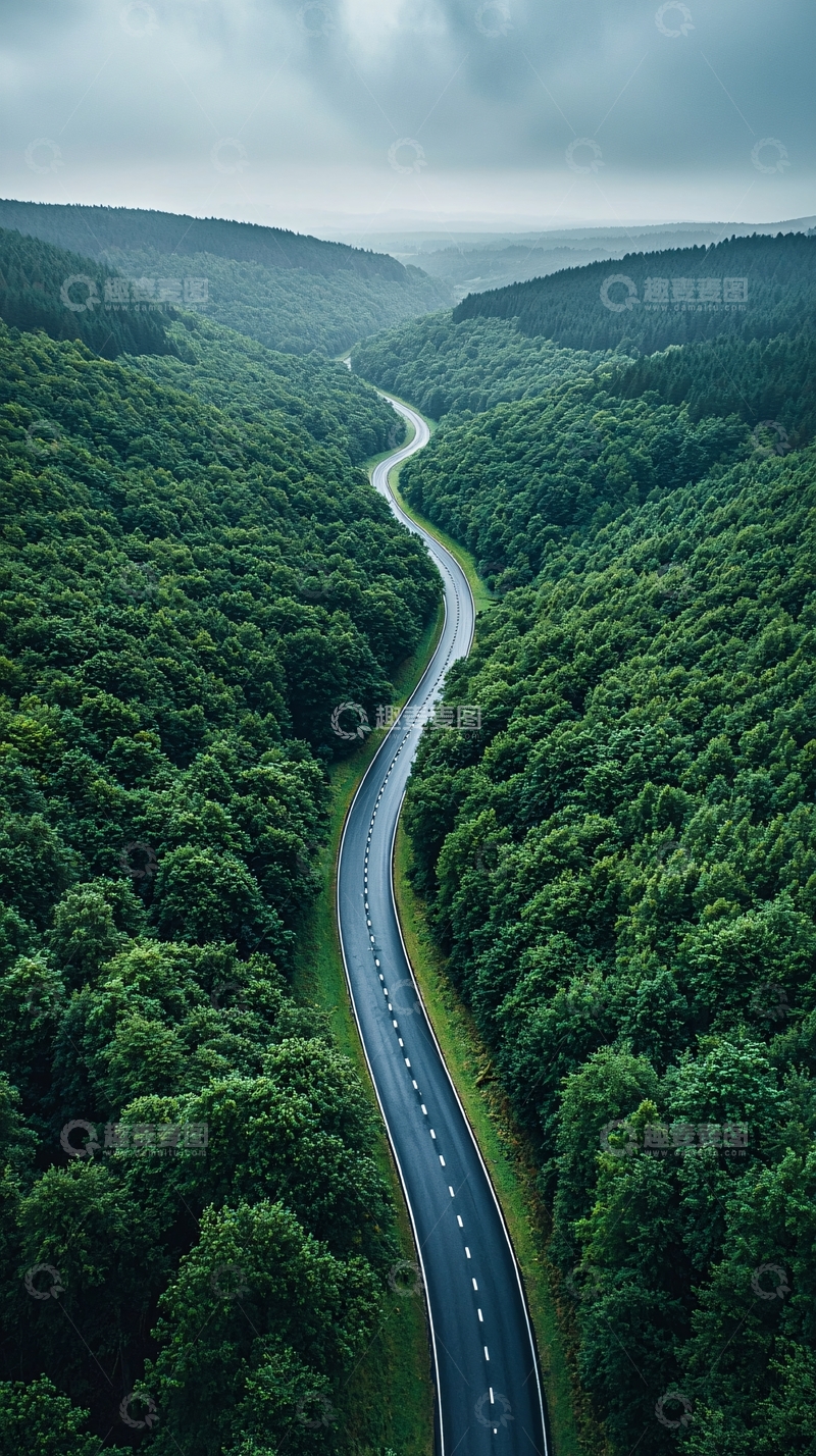 高清大图下载【趣麦麦图】蜿蜒公路穿梭绿色森林