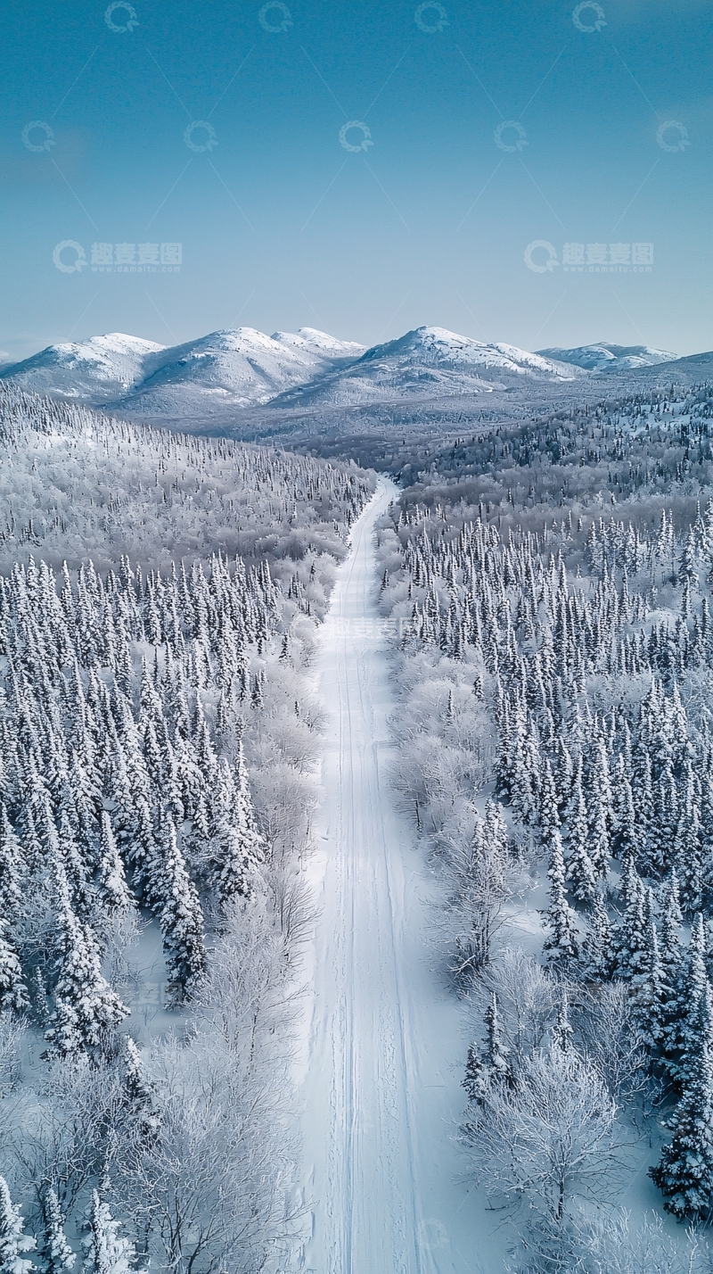 高清大图下载【趣麦麦图】雪山森林中的道路