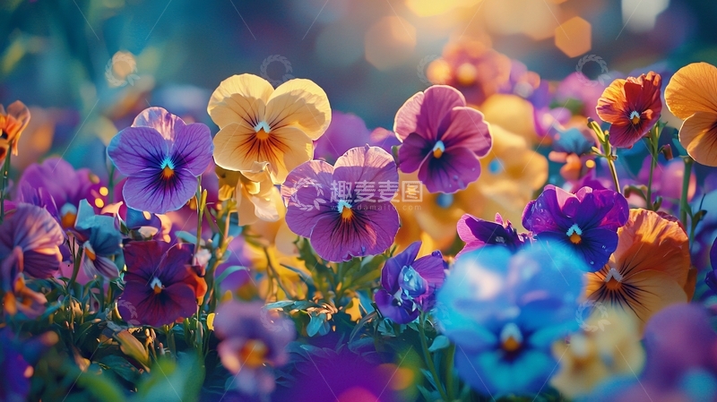 高清大图下载【趣麦麦图】-彩色三色堇花田