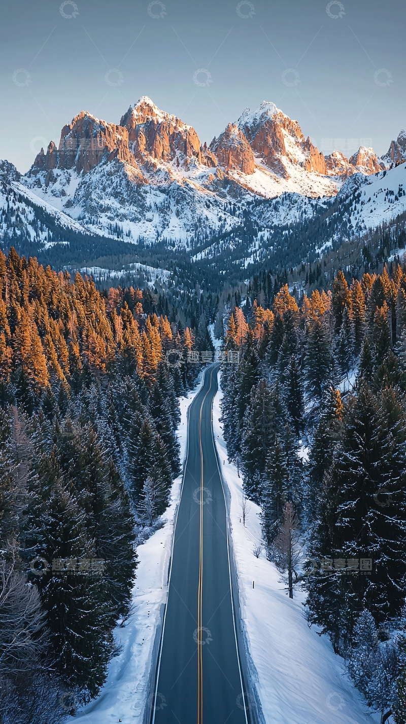 高清大图下载【趣麦麦图】山间公路冬季雪景