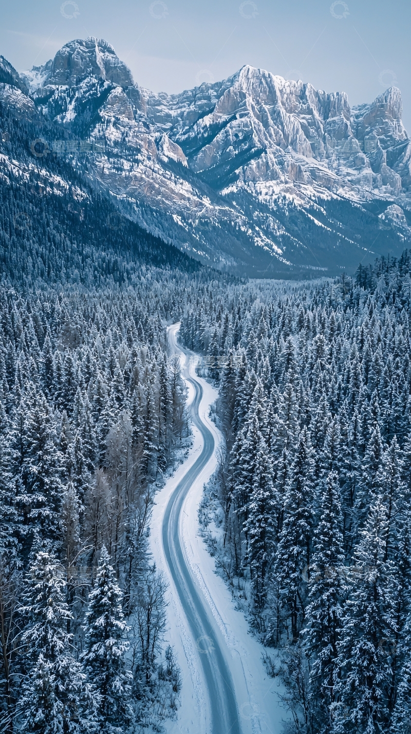 高清大图下载【趣麦麦图】雪山公路蜿蜒