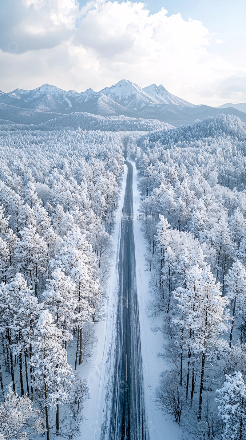 高清大图下载【趣麦麦图】雪山下的公路