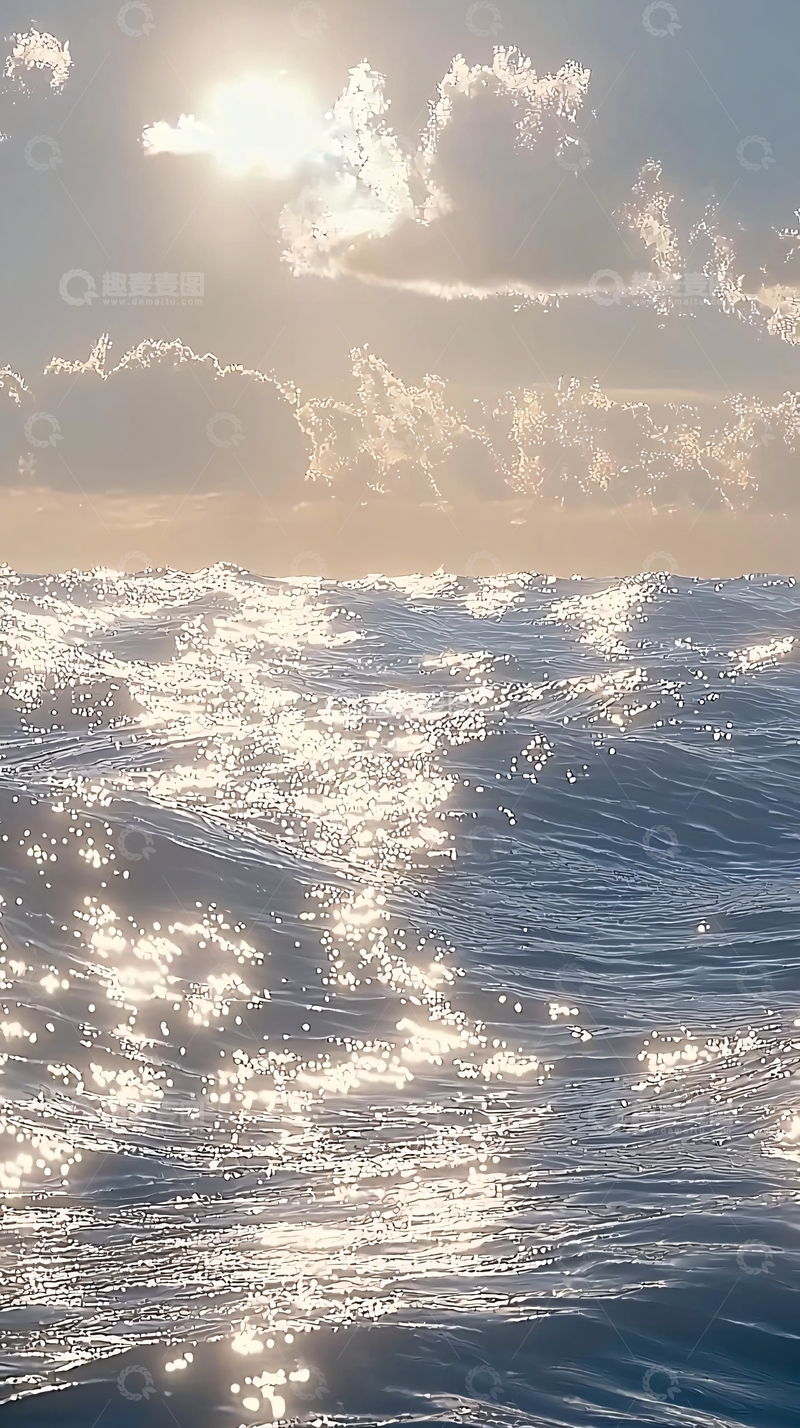 高清大图下载【趣麦麦图】阳光照耀下的波光粼粼大海