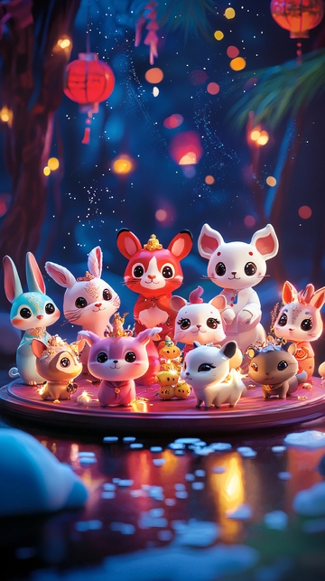 可爱卡通动物新年灯笼