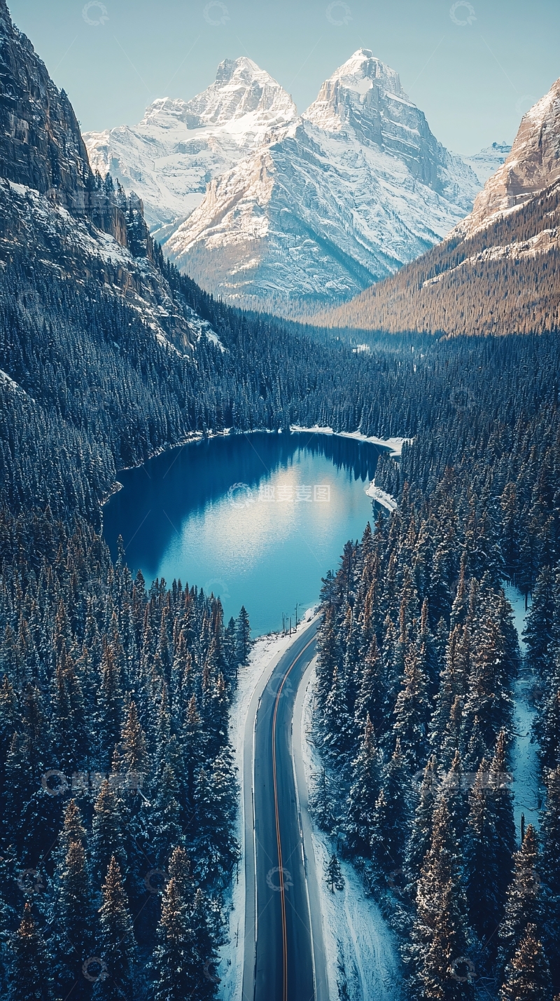 高清大图下载【趣麦麦图】雪山湖泊公路的壮丽景色