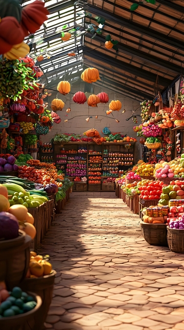 色彩斑斓的水果蔬菜市场