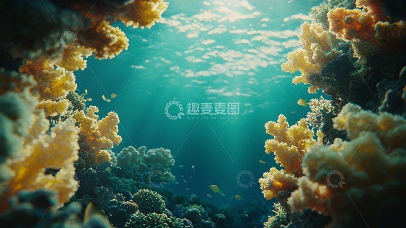 高清大图下载【趣麦麦图】阳光透过海水照射珊瑚