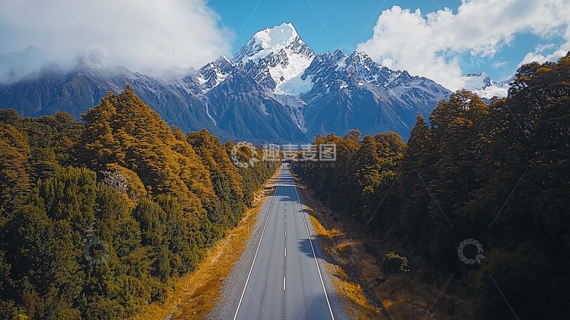 高清大图下载【趣麦麦图】道路通向雪山