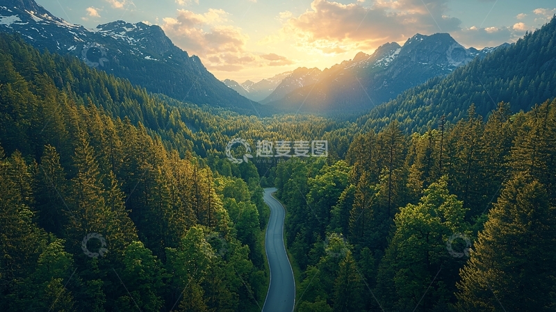 高清大图下载【趣麦麦图】森林山谷日出景色