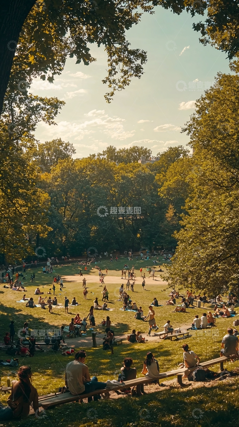 高清大图下载【趣麦麦图】阳光下公园里的人们