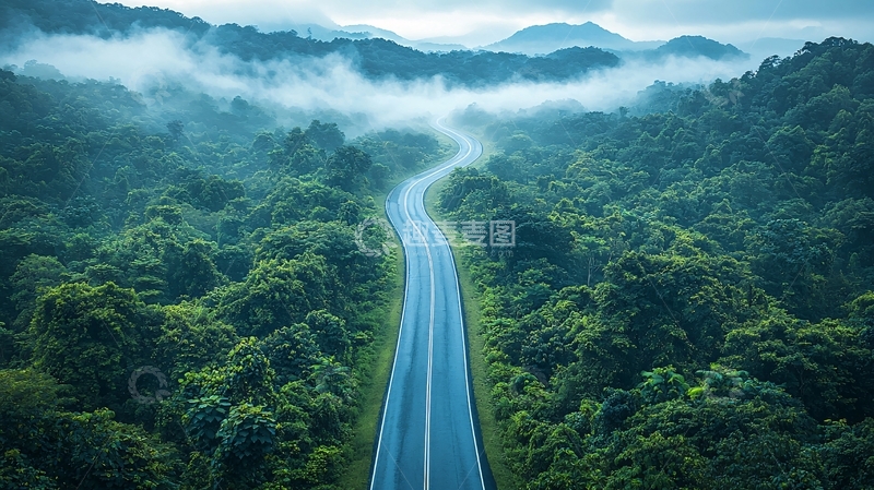 高清大图下载【趣麦麦图】蜿蜒山路穿越绿色森林