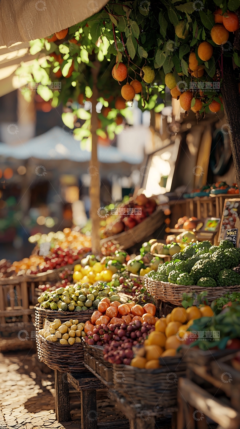 高清大图下载【趣麦麦图】阳光下的水果摊