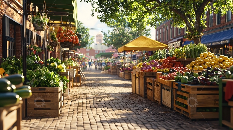 高清大图下载【趣麦麦图】阳光下的街边农贸市场