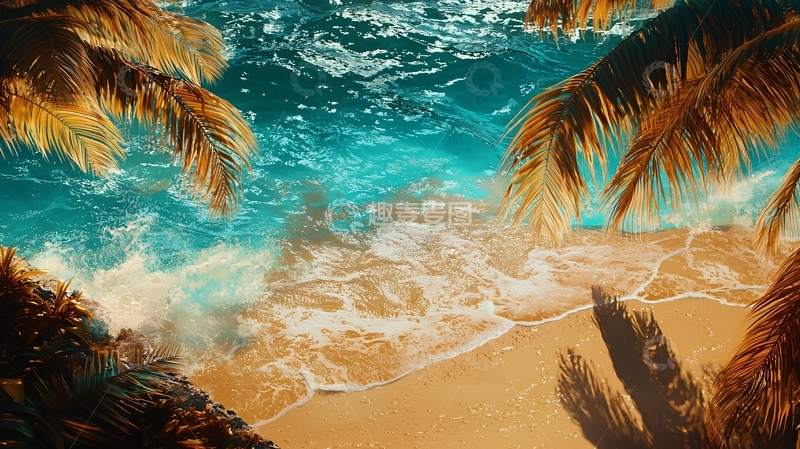 高清大图下载【趣麦麦图】棕榈树下碧蓝海滩