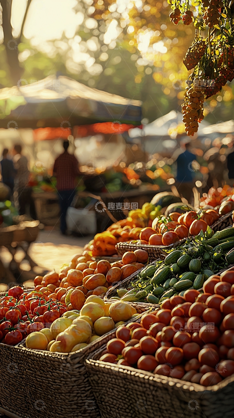 高清大图下载【趣麦麦图】秋日阳光下的农贸市场