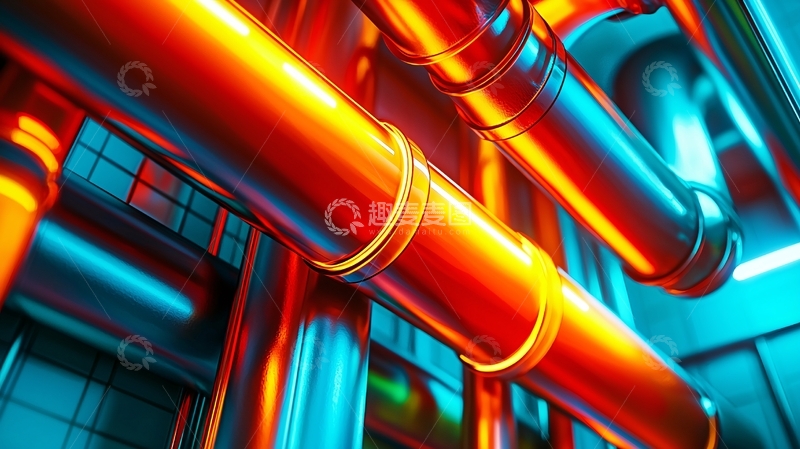 高清大图下载【趣麦麦图】橙色和蓝色金属管道