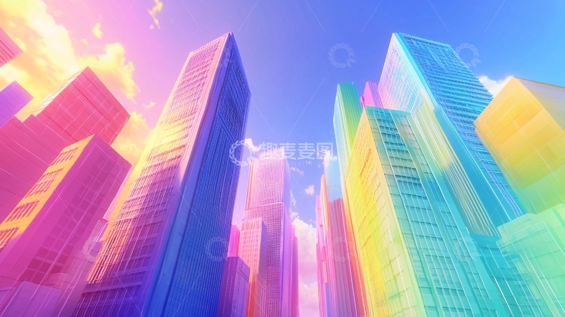 高清大图下载【趣麦麦图】彩虹色城市