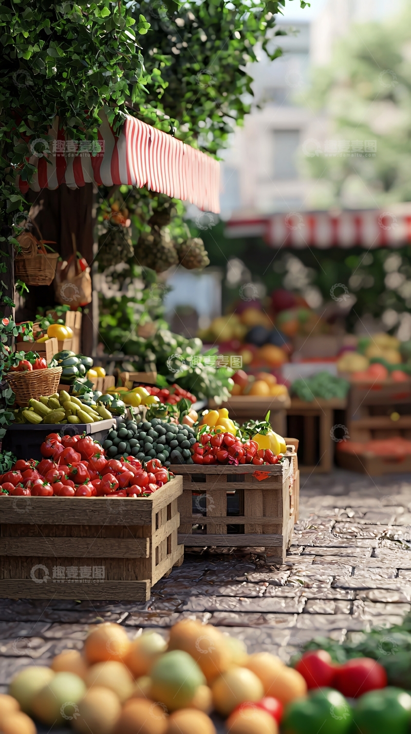 高清大图下载【趣麦麦图】阳光下的农贸市场
