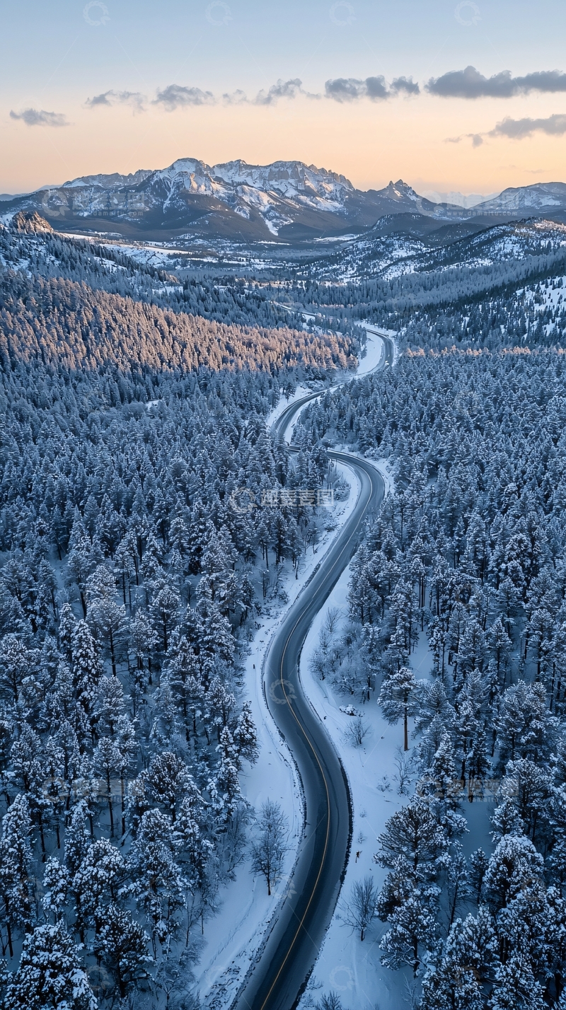 高清大图下载【趣麦麦图】雪景山路