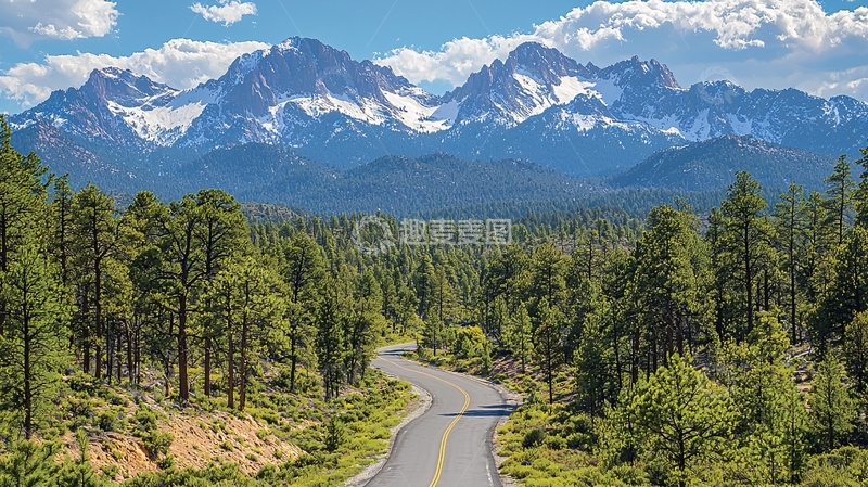 高清大图下载【趣麦麦图】蜿蜒公路雪山森林