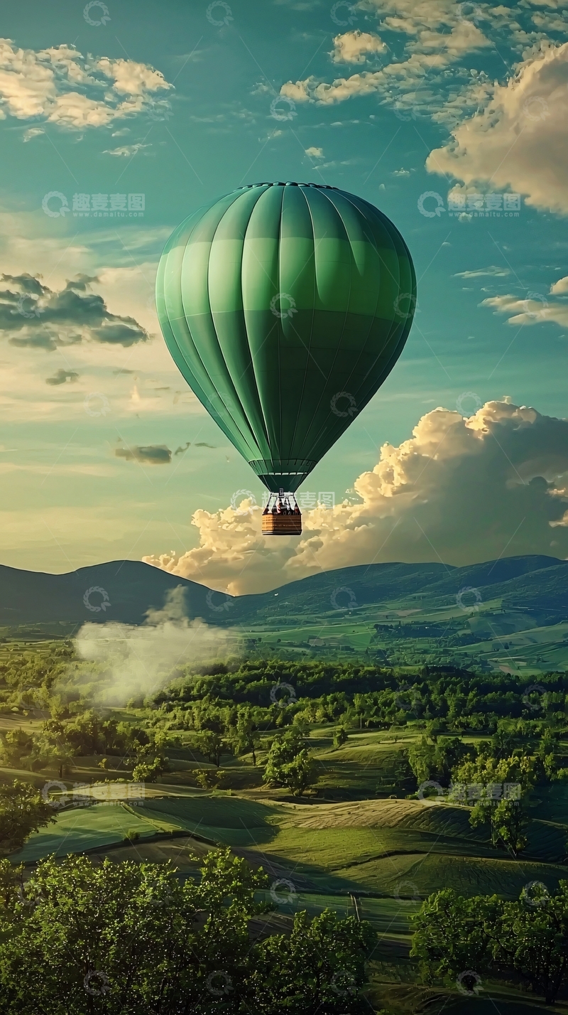 高清大图下载【趣麦麦图】绿色热气球